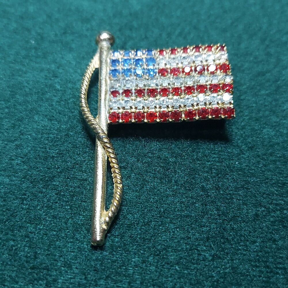 Red White Blue Rhinestone Flag pin 2"